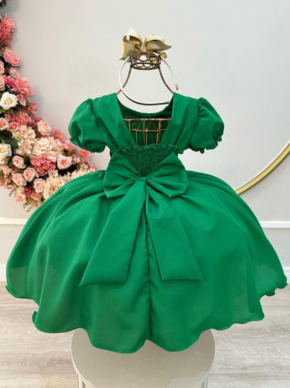 Vestido infantil verde con busto de bandera y vestido de fiesta acanalado para niña de las flores