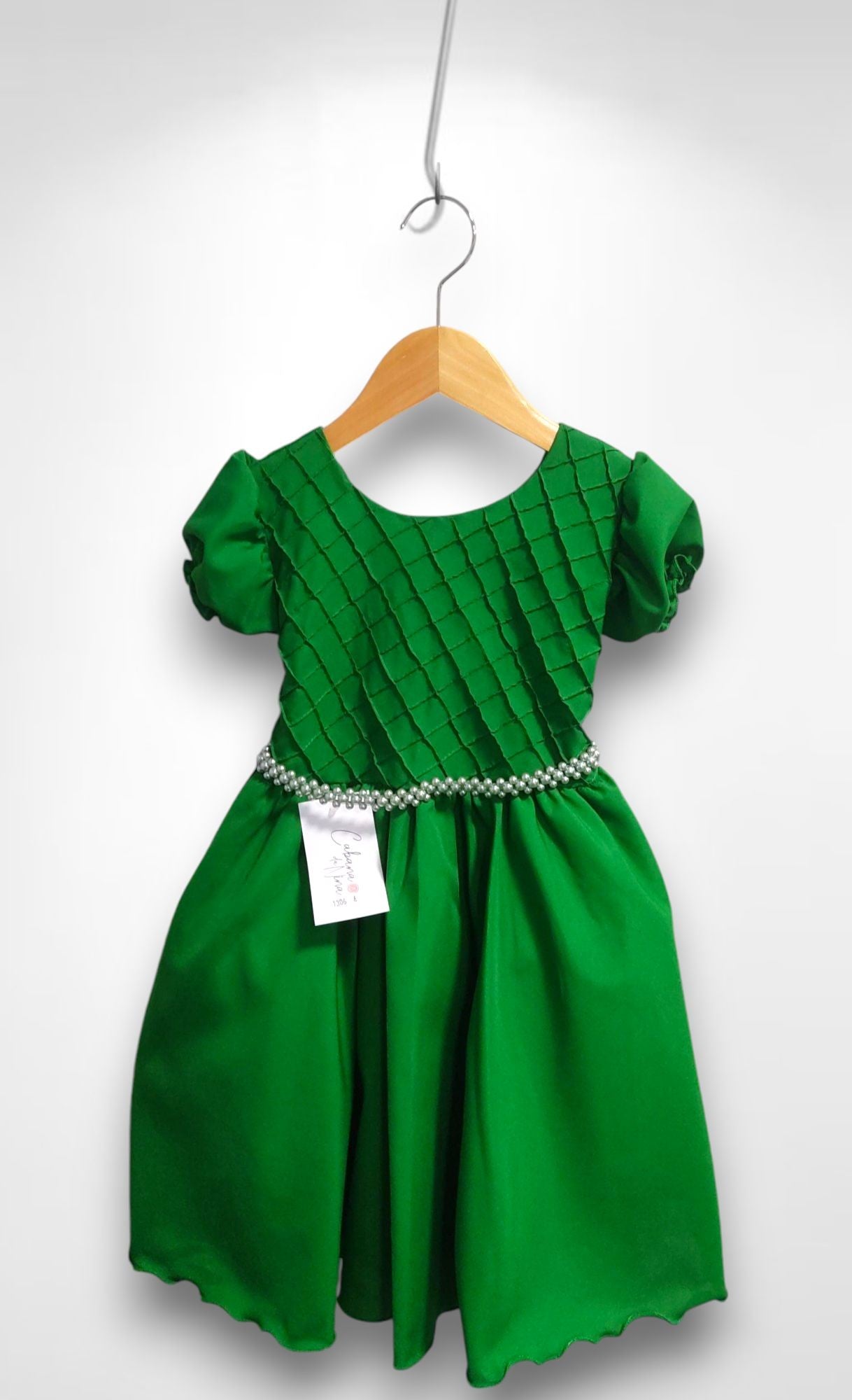 Vestido infantil verde con busto de bandera y vestido de fiesta acanalado para niña de las flores