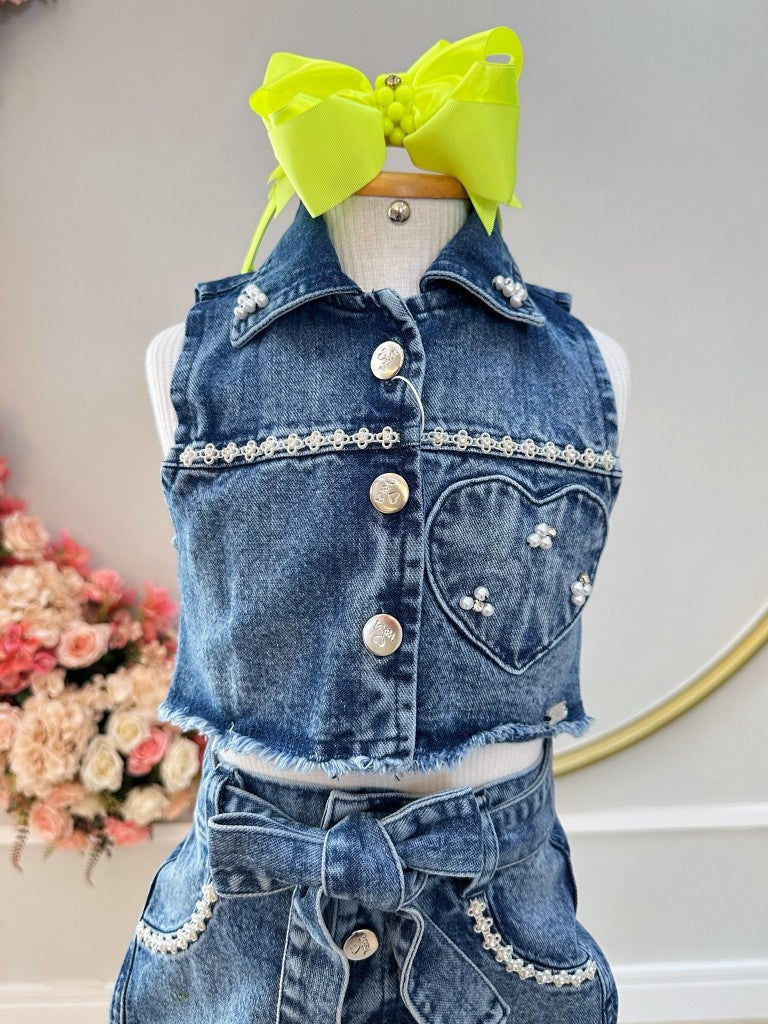 Conjunto Infantil Chaqueta y Pantalón Corto Vaquero Azul Casual Boiadeira