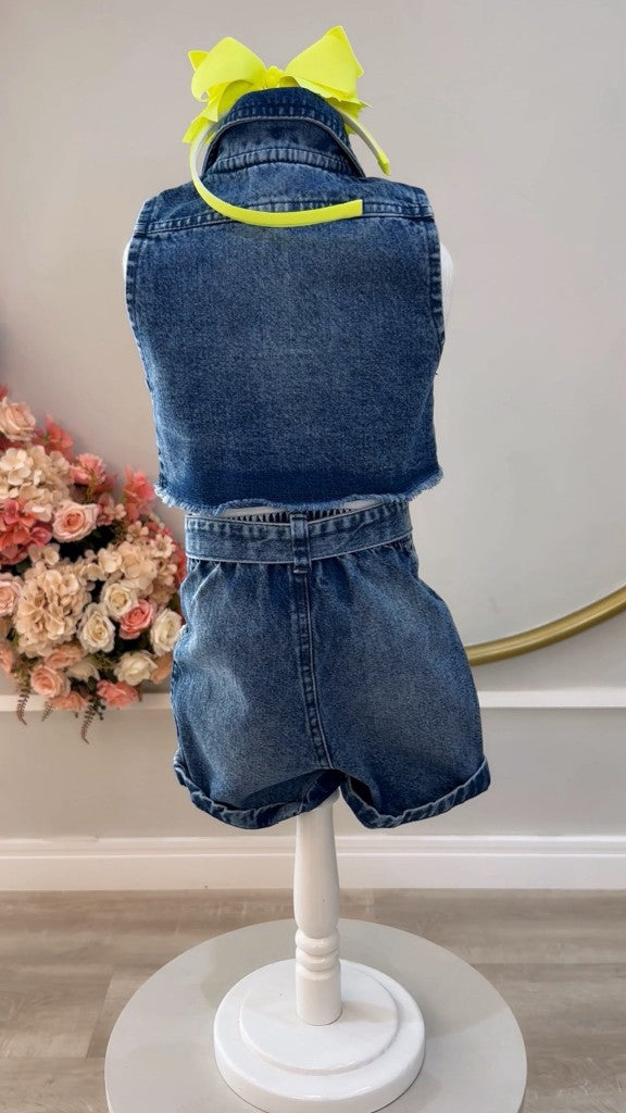 Conjunto Infantil Chaqueta y Pantalón Corto Vaquero Azul Casual Boiadeira