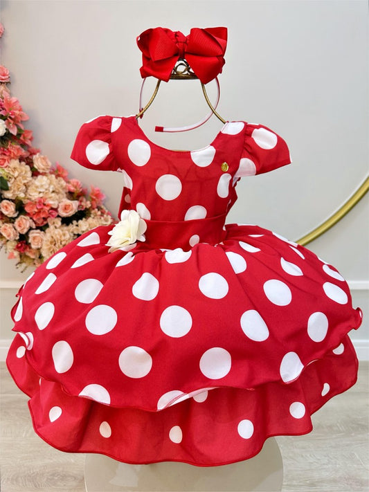 Vestido infantil rojo con broche de flores para fiestas 