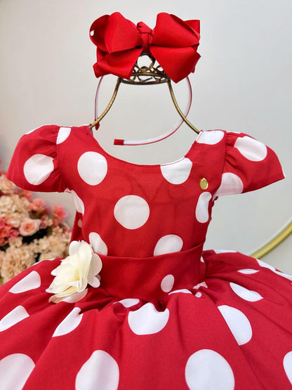 Vestido infantil rojo con broche de flores para fiestas 