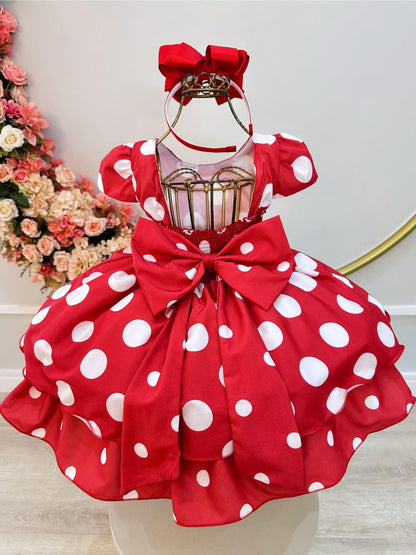 Vestido infantil rojo con broche de flores para fiestas 