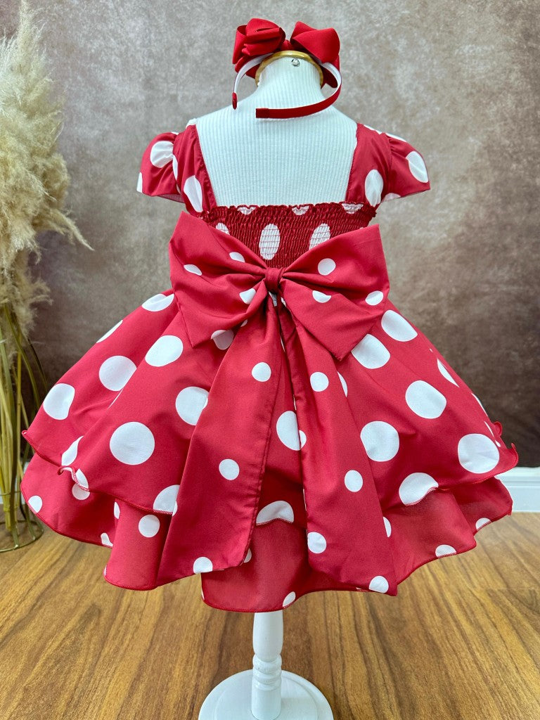 Vestido Infantil Vermelho C/ Broche de Flor Festas