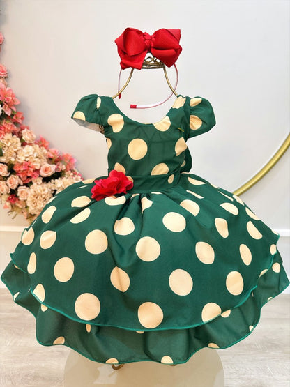 Vestido infantil verde militar con broche de flores para fiestas 