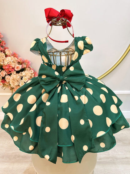 Vestido infantil verde militar con broche de flores para fiestas 