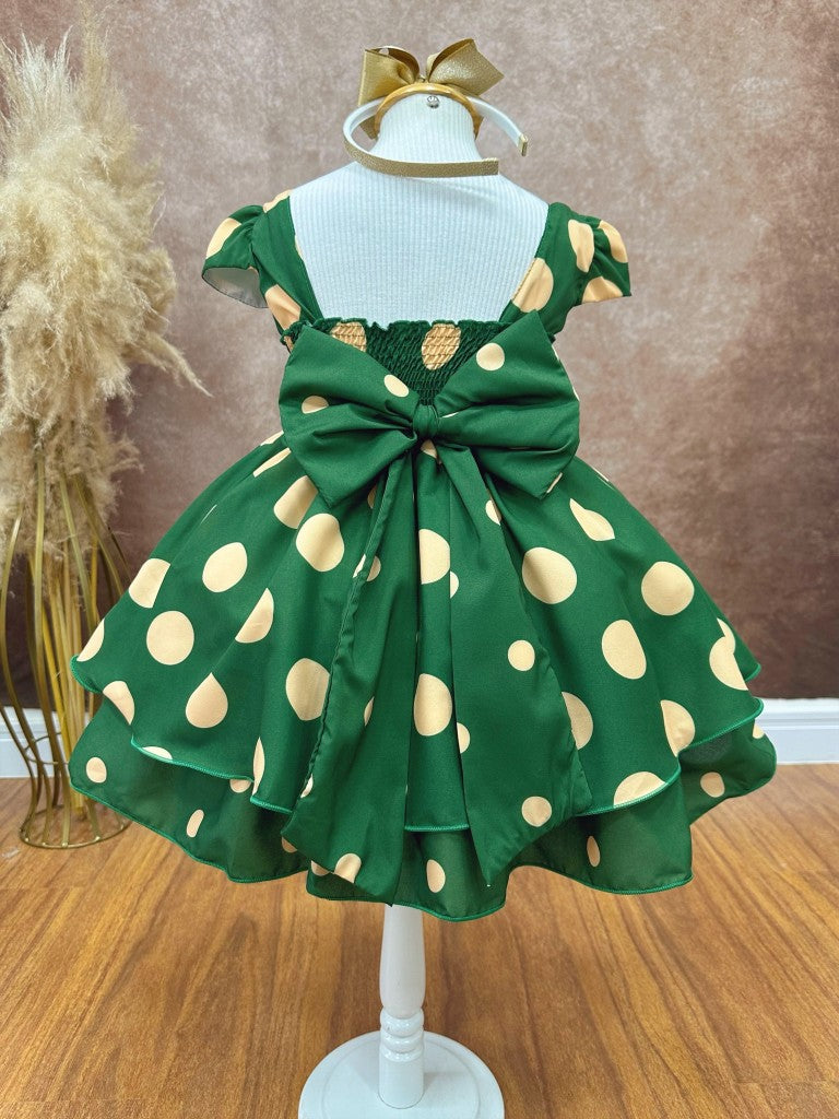 Vestido Infantil Verde Militar C/ Broche de Flor Festas