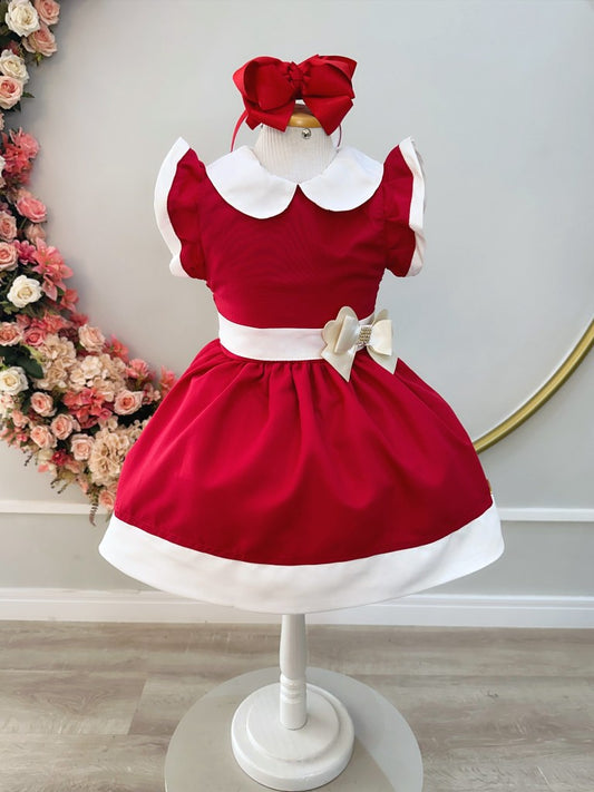 Vestido infantil rojo con cuello Gôde y broche de lujo