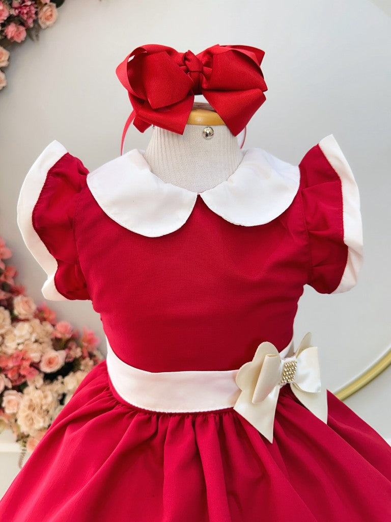 Vestido infantil rojo con cuello Gôde y broche de lujo