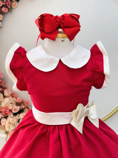 Vestido infantil rojo con cuello Gôde y broche de lujo