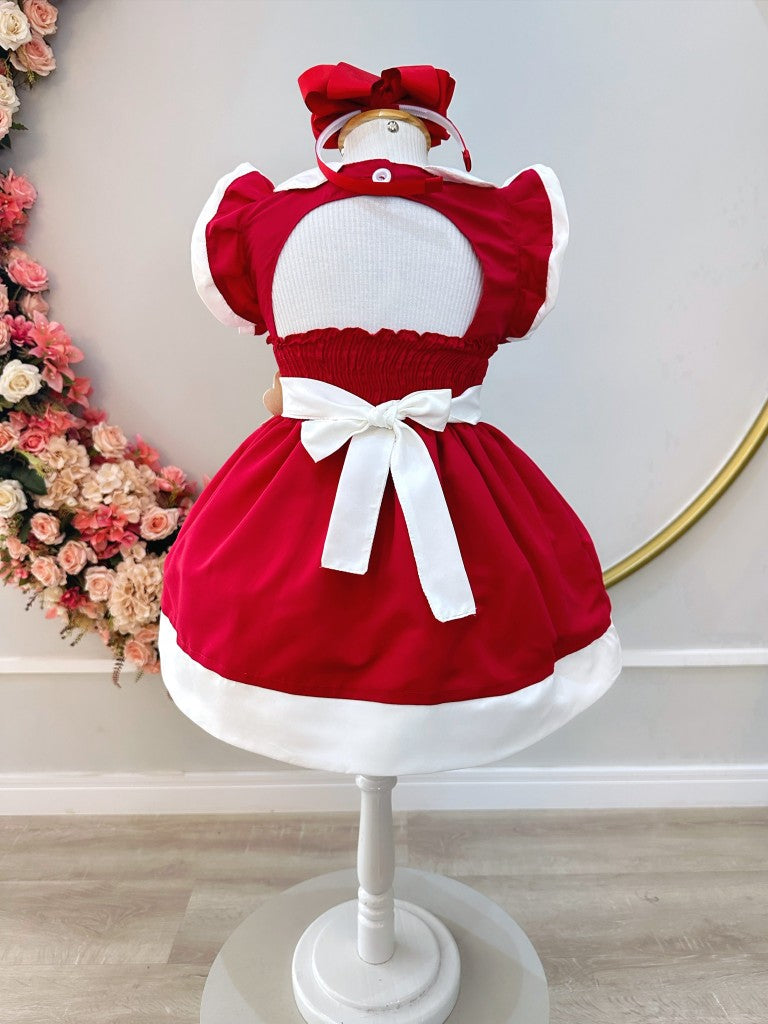 Vestido infantil rojo con cuello Gôde y broche de lujo