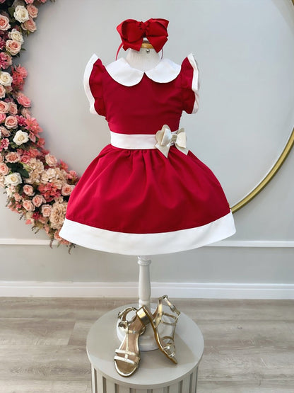 Vestido infantil rojo con cuello Gôde y broche de lujo
