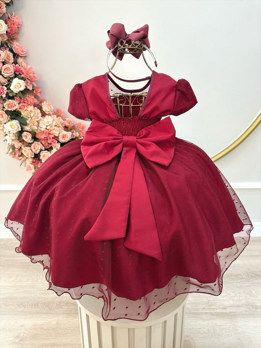 Vestido infantil Marsala con tul palomitas de maíz de lujo y perlas