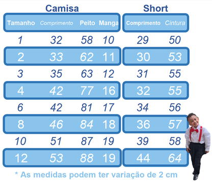 Conjunto infantil: Camisa blanca con short con tirantes y corbata azul 