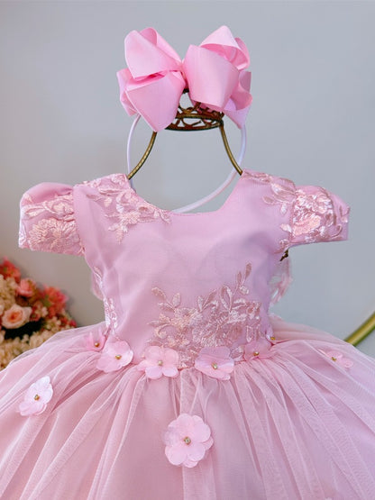 Vestido infantil rosa de Jardín Encantado con encaje para fiesta de damas