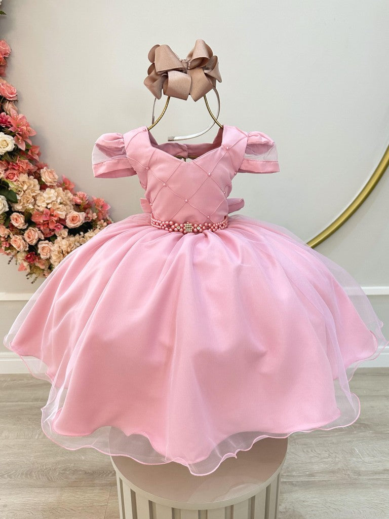 Vestido infantil de rosas con busto acanalado para fiestas de damas de honor