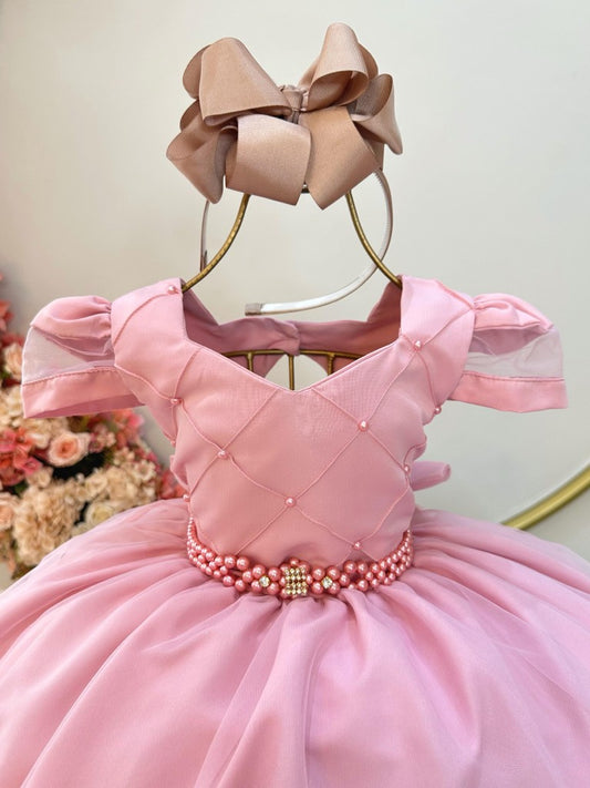 Vestido infantil de rosas con busto acanalado para fiestas de damas de honor