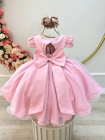 Vestido infantil de rosas con busto acanalado para fiestas de damas de honor