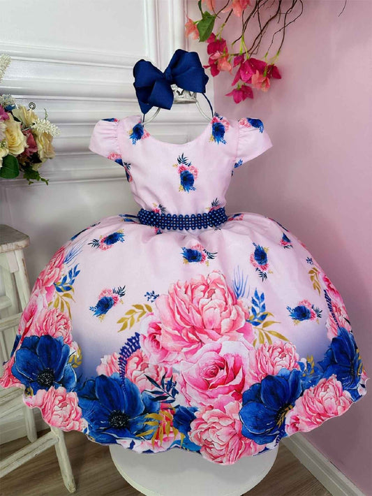 Vestido infantil con flores rosas de bosque para fiestas de damas de honor de lujo