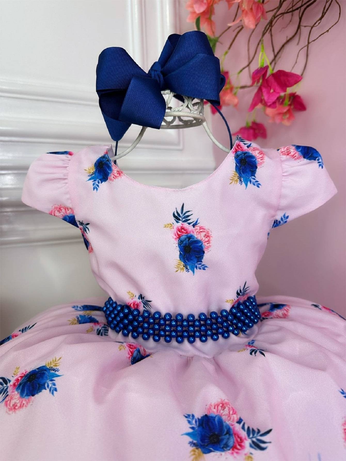Vestido infantil con flores rosas de bosque para fiestas de damas de honor de lujo