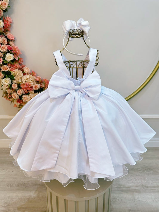 Vestido Infantil Branco Busto C/ Renda Damas Festas