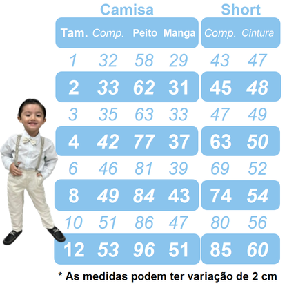 Conjunto infantil: Camisa blanca con pantalón de tirantes y corbata azul