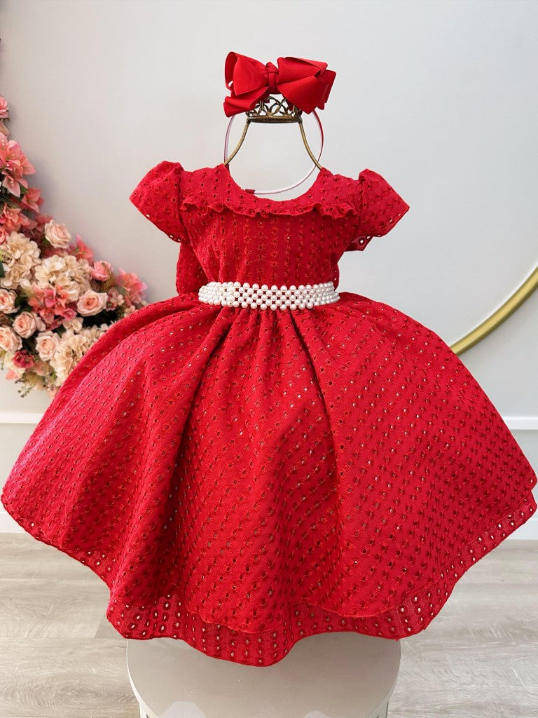 Vestido infantil Red Laise con volantes para fiestas de damas de honor
