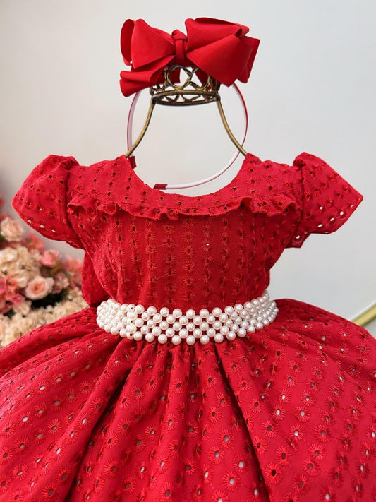 Vestido infantil Red Laise con volantes para fiestas de damas de honor