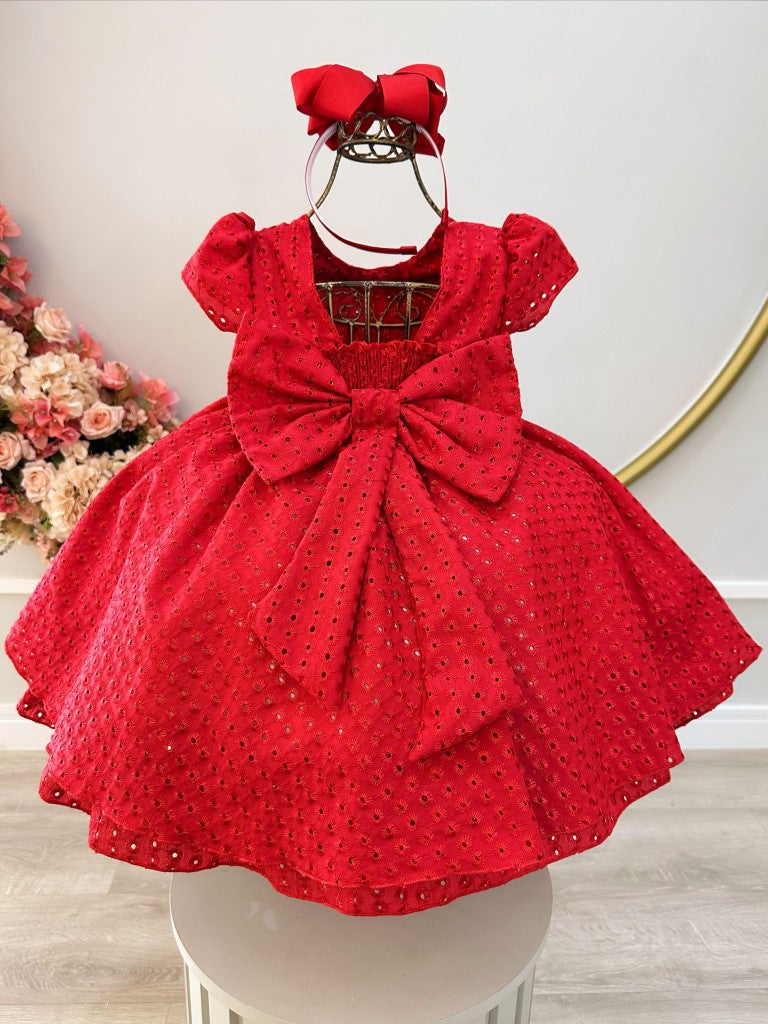 Vestido infantil Red Laise con volantes para fiestas de damas de honor