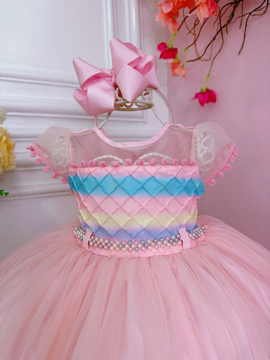 Vestido infantil Rain of Love con busto acanalado y pompones