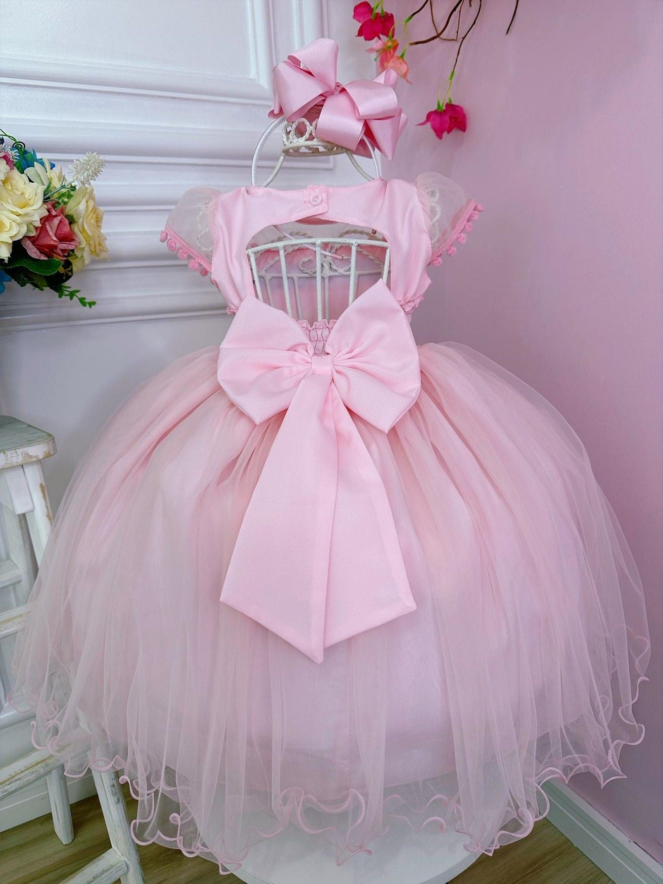 Vestido infantil Rain of Love con busto acanalado y pompones