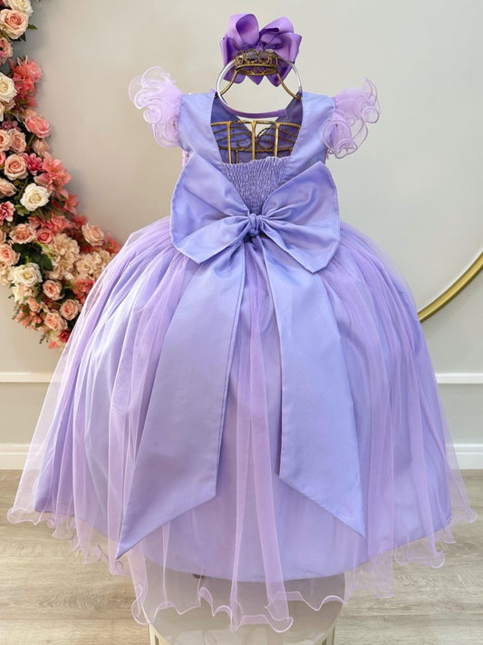 Vestido Infantil Longo Lilás C/ Apliques e Renda Damas Festas