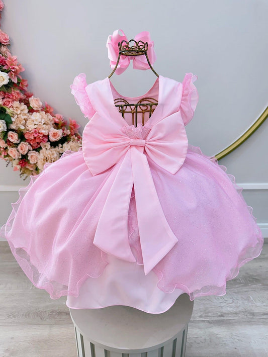 Vestido infantil rosa claro con falda de tul y purpurina