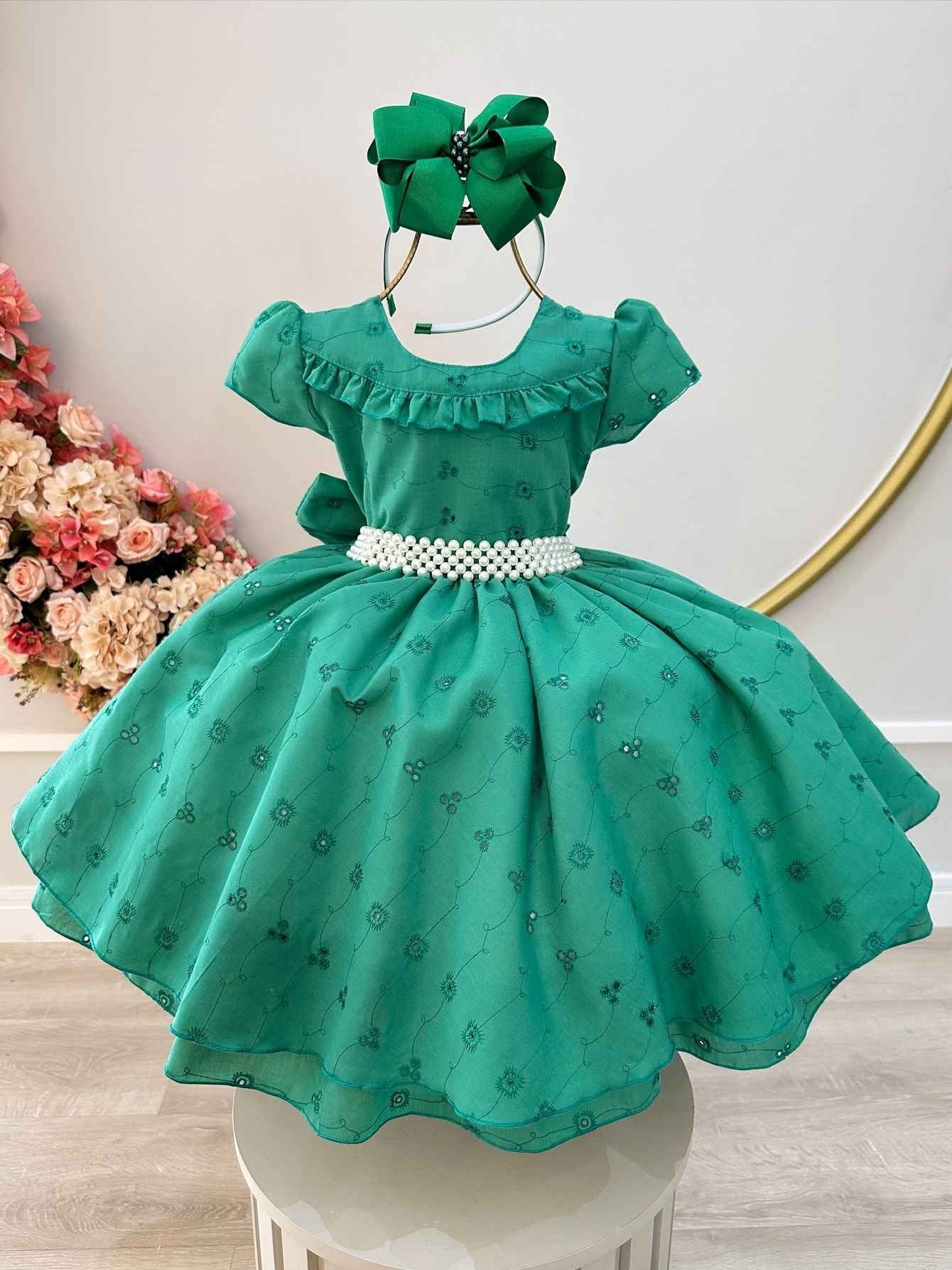 Vestido infantil Laise verde con volantes de lujo para fiestas de damas de honor