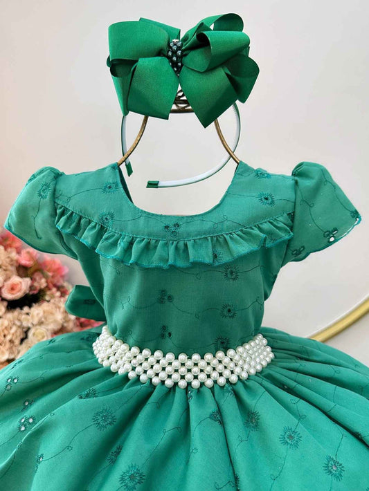 Vestido infantil Laise verde con volantes de lujo para fiestas de damas de honor