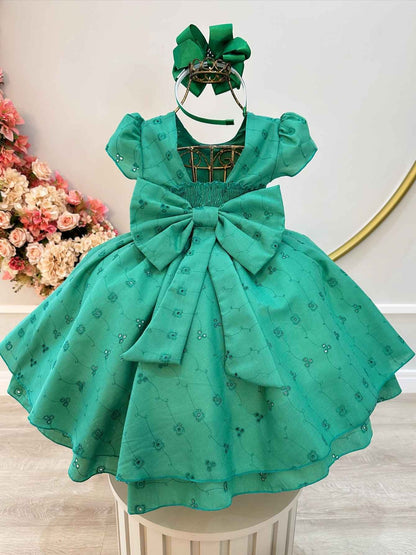 Vestido infantil Laise verde con volantes de lujo para fiestas de damas de honor