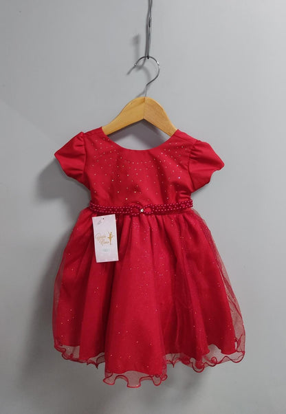 Vestido infantil rojo con pedrería para fiestas de damas de honor