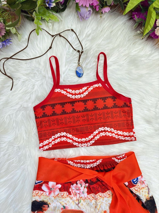 Disfraz infantil de Moana con collar y cinturón para fiestas