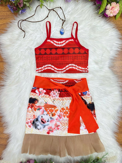 Disfraz infantil de Moana con collar y cinturón para fiestas