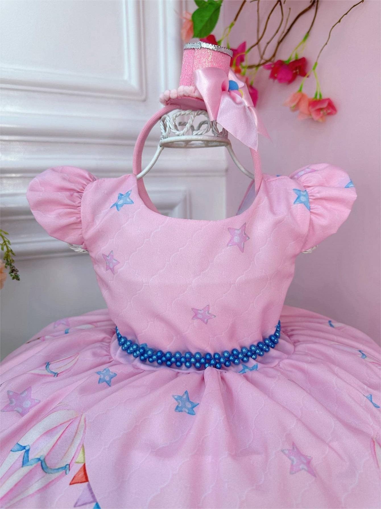 Vestido de circo rosa para niños con estrellas para fiestas
