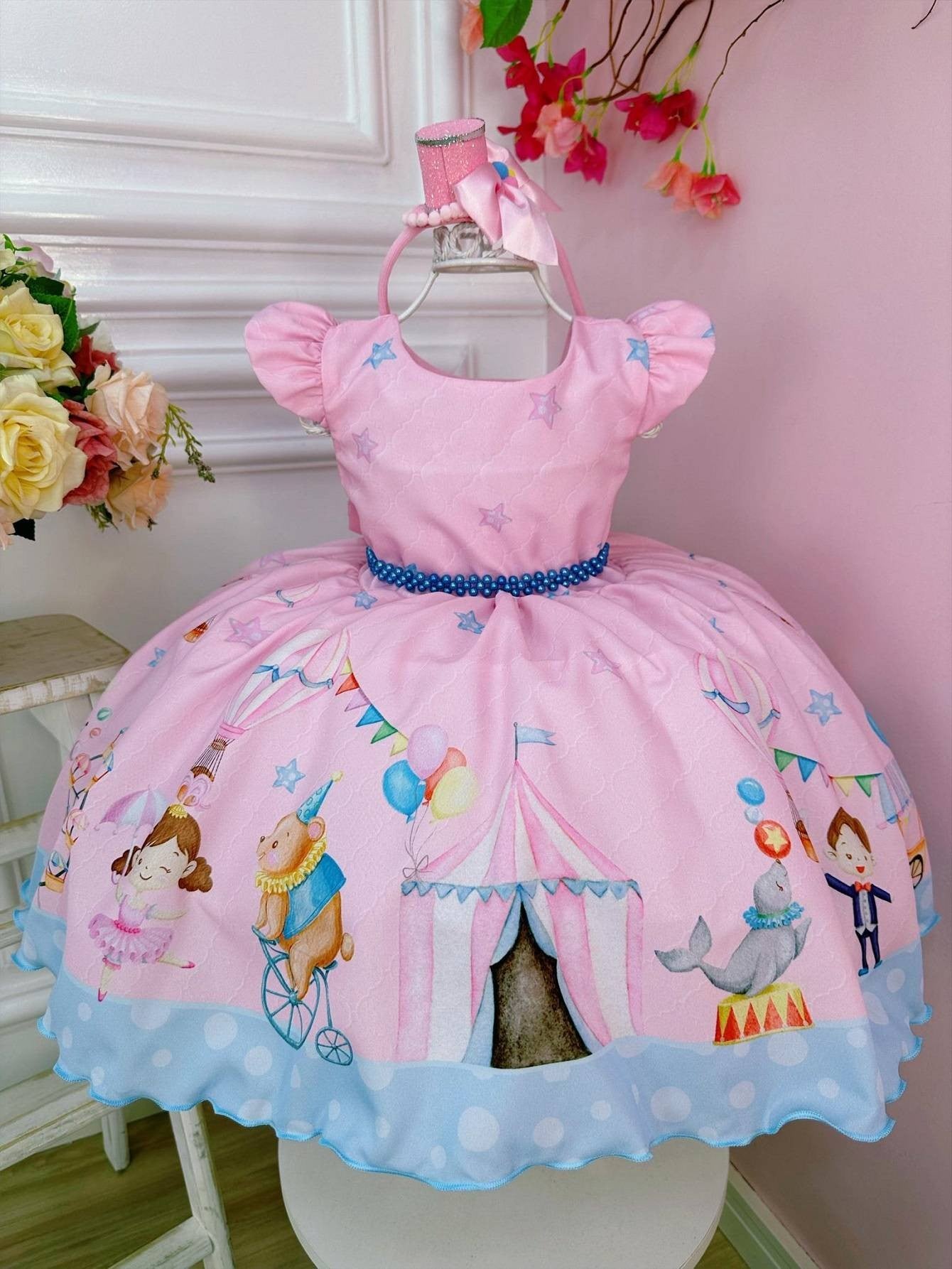Vestido de circo rosa para niños con estrellas para fiestas