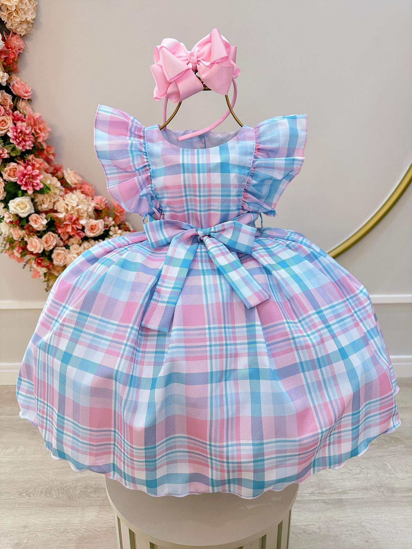 Vestido infantil de tartán a cuadros con caramelos coloridos de lujo