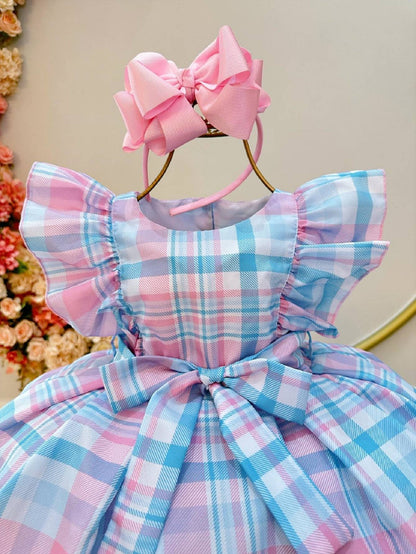 Vestido infantil de tartán a cuadros con caramelos coloridos de lujo