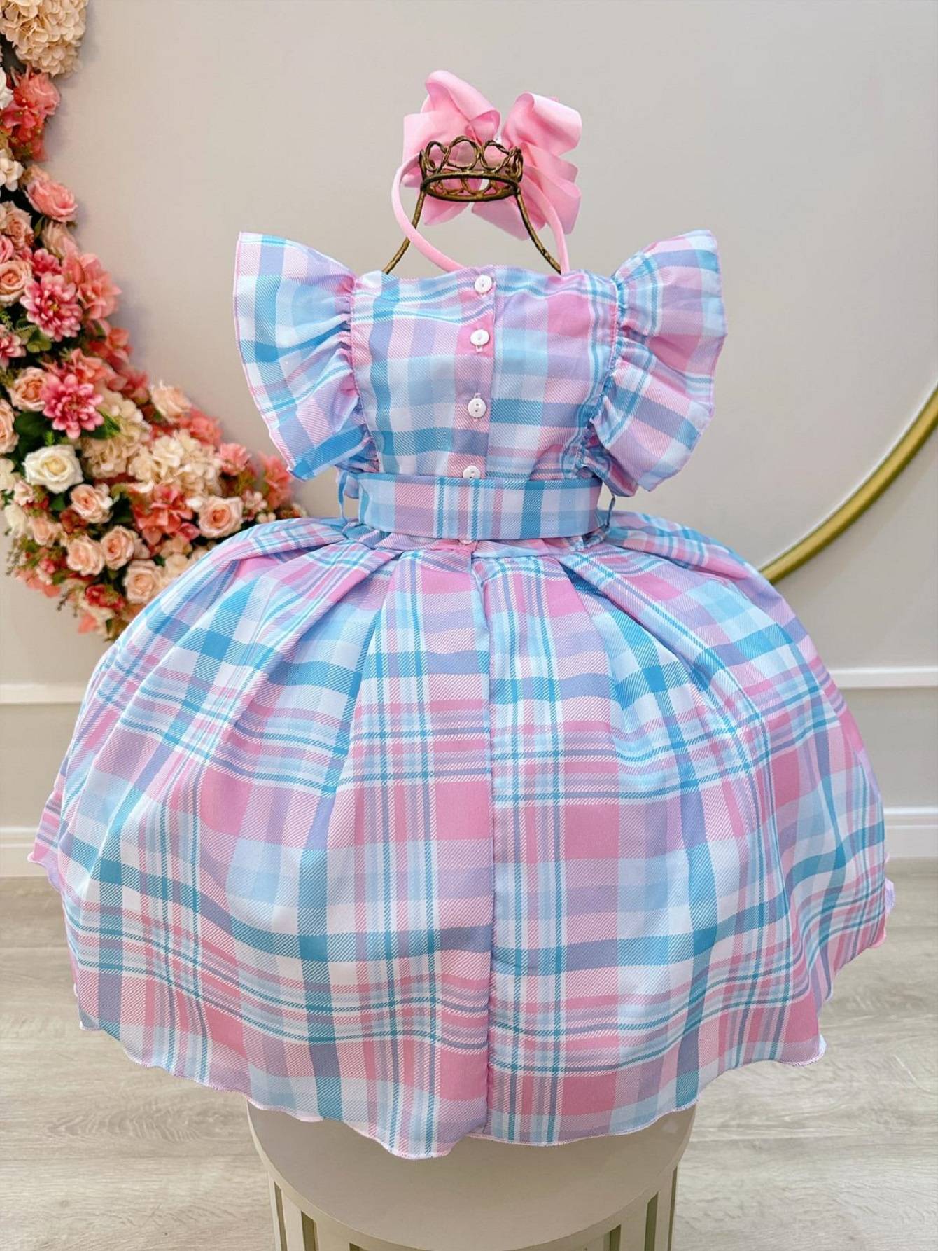 Vestido infantil de tartán a cuadros con caramelos coloridos de lujo