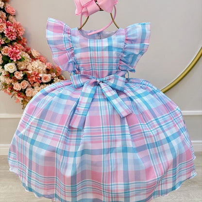 Vestido infantil de tartán a cuadros con caramelos coloridos de lujo