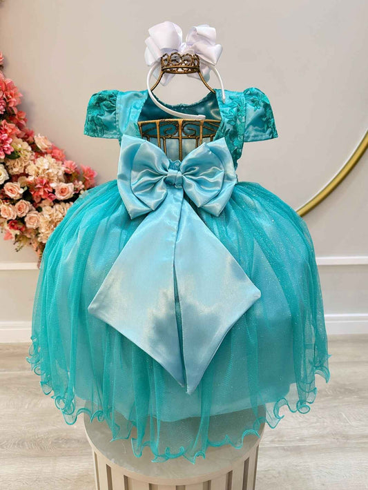 Vestido infantil de tul verde con encaje para boda de lujo 