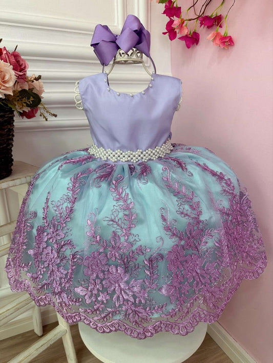 Vestido infantil de princesa Ariel con encaje y cinturón de perlas