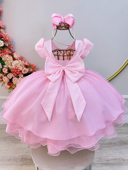 Vestido infantil rosa claro con busto acanalado para fiestas de niñas de las flores