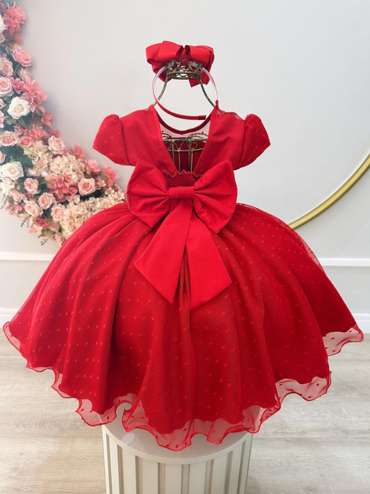 Vestido infantil de tul rojo de lujo con palomitas de maíz y perlas