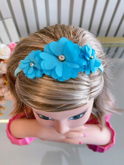 Diadema para bebé con lazo de diamantes de imitación y flor en varios colores